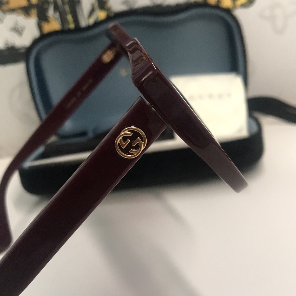 New Authentic Gucci GG0325S 007 Burgundy Cat-Eye Sunglasses Red Lenses - Picture 10 of 12